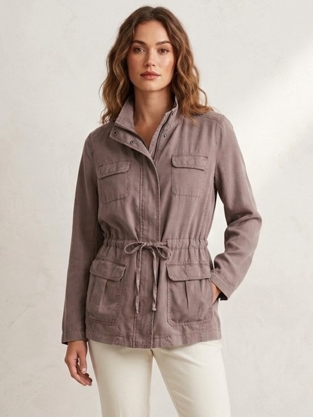 J. Jill Taupe Utility Field Jacket Sz L Lightweight Layering Fall Spring Minimal